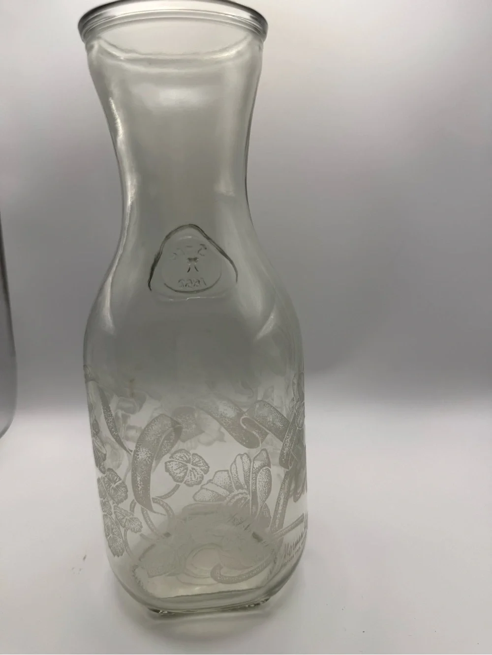 Vintage etched Floral Glass Carafe
